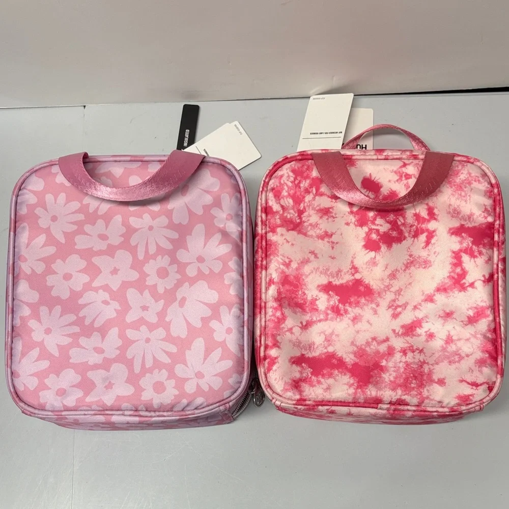 Set of 2 Hurley Lunch Box Tote Bags Flip Sequins Peony Pink Tie Dye NWT